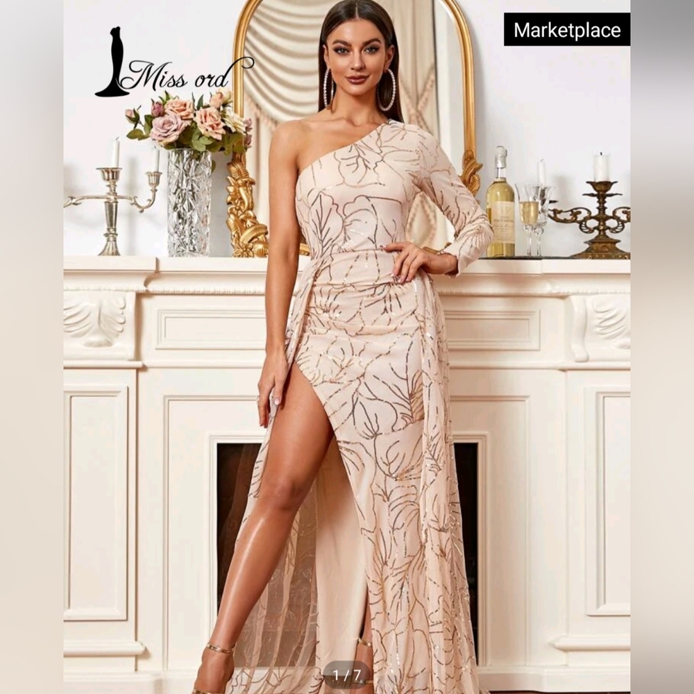 Formal One Shoulder Split A Line Dress by MissOrd